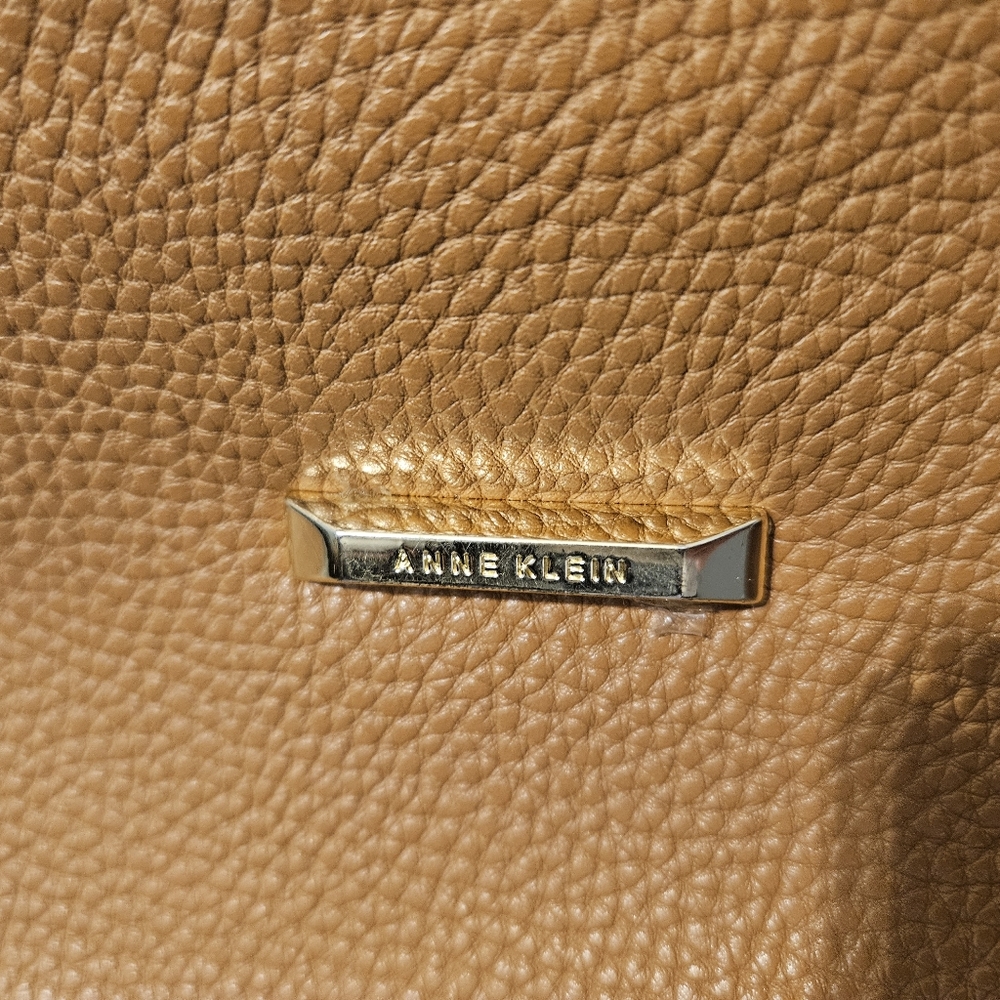 Anne Klein Colorblock Pebbled Faux Leather Shoulder Bag | Tan Cream Beige Tote - Picture 4 of 13